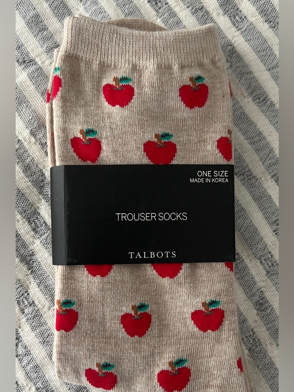 Talbots Cute Casual Apple Teacher Preppy Trouser Socks Beige Red One Size